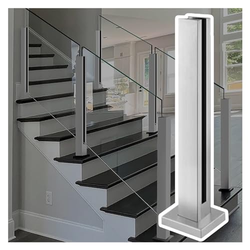 Quadratischer Geländerpfosten aus Edelstahl für den Innen- und Außenbereich, 60–105 cm hoch, Balustraden-Säule für Treppe, Balkon, Garten – langlebige Glasplatten-Klemme (mittlere Pfostenfarbe) von Generisch