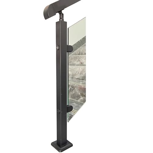 Quadratischer Glasgeländerpfosten mit Klemme – Treppenplattform, quadratische Balustersäule aus schwarzem Edelstahl aus Glas für Balkon-Pooldeck, 60 70 80 90 100 110 120 130 140 cm hoher End von Generisch