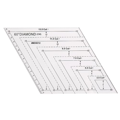 Quiltvorlagen, 60-Grad-Rhombus-Lineal, Quilting-Vorlage, transparentes Schablonen-Werkzeug, starkes Acrylmaterial, einfach zu bedienendes Design, für Textilhandwerk, Stoffkunst, handgefertigte von Generisch
