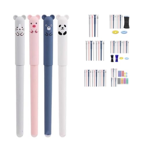Radierbare Gelstifte, Süßes Cartoon Radierstift-Set Mit Radiergummi Ohne Blatt Zu Verbrauchen, 0,5mm Spitze, Schulsachen Für Kinder, Studenten, Schule, Büro (4 Stück, Schwarz) von Generisch