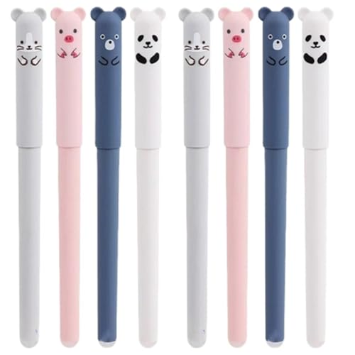 Radierbare Gelstifte, Süßes Cartoon Radierstift-Set Mit Radiergummi Ohne Blatt Zu Verbrauchen, 0,5mm Spitze, Schulsachen Für Kinder, Studenten, Schule, Büro (8 Stück, Schwarz) von Generisch