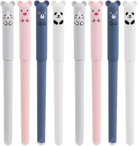 Radierbare Gelstifte Set 4 Stifte 0.35mm Spitze mit süßem Schwein Panda Design leicht zu radieren inklusive Radiergummi für Schule Kinder (8 Stück) von Generisch