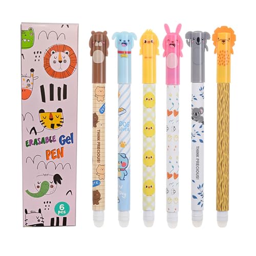 Radierbarer Kugelschreiber, 6 Stück Tintenroller Radierbar, Cartoon Löschbarer Stifte, 0.5mm Erasable Pen Set für Studenten Geschenk, Schul Bürobedarf von Generisch