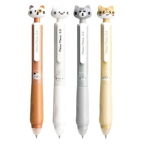 Radierbarer Kugelschreiber Set, 4 Stück0,5 mm Radierbare Gelstifte, Kugelschreiber mit Radiergummi, Kugel am Ende zum Entfernen der Tinte, Erasable Pen für Kinder Studenten Schule Büro(Katze,Schwarz) von Generisch