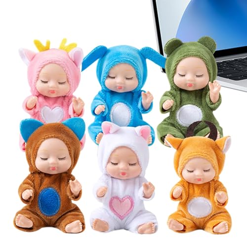 Realistische schlafende Puppen, wiedergeborenes schlafendes,6X süße wiedergeborene Mädchenpuppe 3 Zoll | Sammelfiguren, Rollenspiele, Mädchenpuppe mit weicher, bequemer Kleidung für Auto, Wo von Generisch