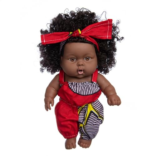 Realistisches schwarzes Mädchen Schwarze Puppe | Realistische Puppen Schwarze wiedergeborene Puppen -Geschenk Für Kinder Afrikanische Afrikanische Puppen Mit Kleidung Set 8 Zoll Realistische Puppen von Generisch
