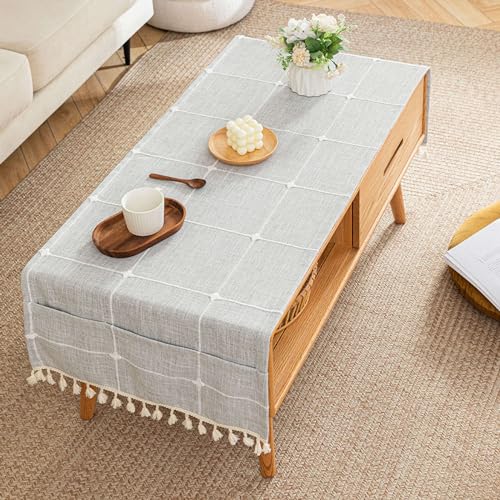 Rechteckige Leinentischdecke mit Taschen und Quaste, wasserdicht, waschbar, Couchtischdecke für Esstischdekoration, 60 x 160 cm, idealer Staubschutz Rechteckige Leinentischdecke mit Taschen und Quaste, wasserdicht, waschbar, Couchtischdecke für Esstischdekoration, 60 x 160 cm, idealer Staubschutz von Generisch