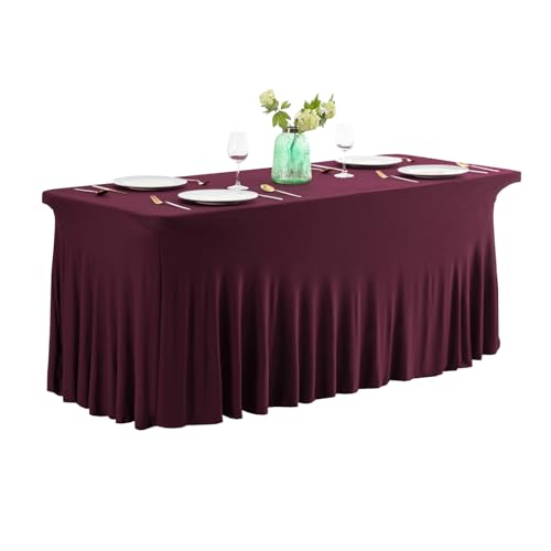 Rechteckige Spandex-Tischdecke, 2,4 m, rechteckig, knitterfrei, Tischröcke für Hochzeiten, Partys, Veranstaltungen, Bankette und Catering-Zubehör, Kastanienbraun von Generisch