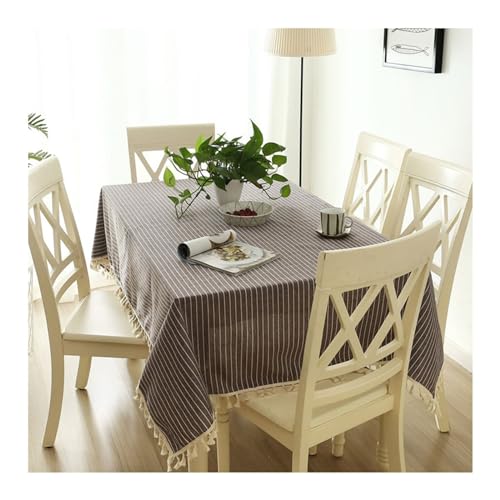 Rechteckige Tischdecke, 120 x 120 cm, waschbar, Baumwoll-Leinen, mit Quasten, stilvolles Streifen-Design für Küche und Esszimmer, perfektes Couchtisch-Accessoire Rechteckige Tischdecke, 120 x 120 cm, waschbar, Baumwoll-Leinen, mit Quasten, stilvolles Streifen-Design für Küche und Esszimmer, perfektes Couchtisch-Accessoire von Generisch