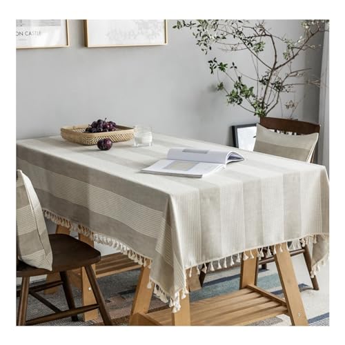 Rechteckige Tischdecke, 120 x 120 cm, waschbar, Polyester, mit Streifen und Quasten, ideal für Küche, Esszimmer, Erntedankfest, Weihnachtsdekoration Rechteckige Tischdecke, 120 x 120 cm, waschbar, Polyester, mit Streifen und Quasten, ideal für Küche, Esszimmer, Erntedankfest, Weihnachtsdekoration von Generisch