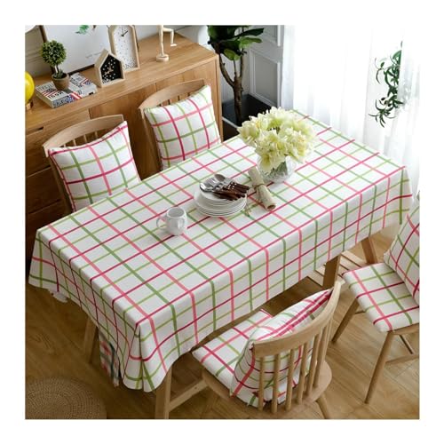 Rechteckige Tischdecke, 135 x 300 cm, waschbar, Baumwolle, mit stilvollen Streifen und Karomuster, ideal für Küche, Esszimmer, Picknick, Rot und Grün von Generisch