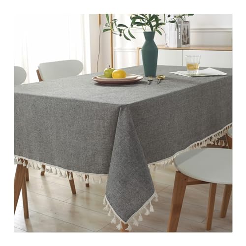 Rechteckige Tischdecke, 140 x 140 cm, waschbar, Polyester-Baumwollbezug mit Quasten, ideal für Küche und Esszimmer, elegantes einfarbiges Design, Grau Rechteckige Tischdecke, 140 x 140 cm, waschbar, Polyester-Baumwollbezug mit Quasten, ideal für Küche und Esszimmer, elegantes einfarbiges Design, Grau von Generisch