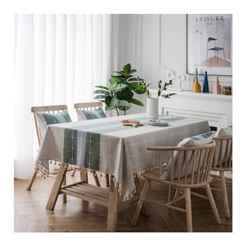 Rechteckige Tischdecke, 140 x 160 cm, waschbar, Polyester, mit gestreiften und karierten Quasten, ideal für Partys, Picknicks, Esszimmer und Gartendekoration, Grün Rechteckige Tischdecke, 140 x 160 cm, waschbar, Polyester, mit gestreiften und karierten Quasten, ideal für Partys, Picknicks, Esszimmer und Gartendekoration, Grün von Generisch