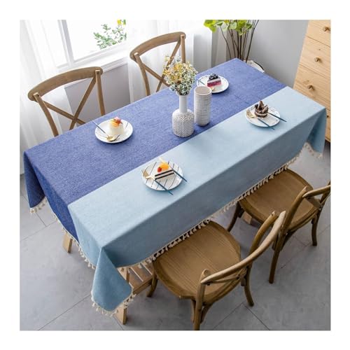 Rechteckige Tischdecke, 140 x 180 cm, waschbar, Baumwoll-Leinen-Mischgewebe, Farbverlauf, mit Quasten, perfekt für Picknicks, Partys und Abendessen, stilvolle blaue Tischdecke Rechteckige Tischdecke, 140 x 180 cm, waschbar, Baumwoll-Leinen-Mischgewebe, Farbverlauf, mit Quasten, perfekt für Picknicks, Partys und Abendessen, stilvolle blaue Tischdecke von Generisch