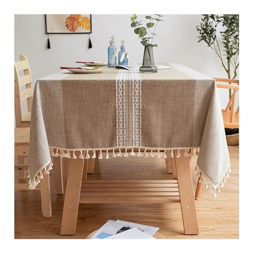 Rechteckige Tischdecke, 140 x 220 cm, waschbar, Baumwollleinen, stilvolle symmetrische Streifen mit Quasten, ideal für Esspartys, Picknicks und Heimdekoration Rechteckige Tischdecke, 140 x 220 cm, waschbar, Baumwollleinen, stilvolle symmetrische Streifen mit Quasten, ideal für Esspartys, Picknicks und Heimdekoration von Generisch