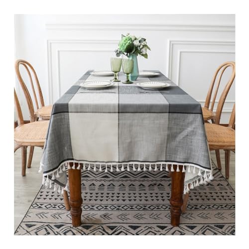 Rechteckige Tischdecke, 90 x 140 cm, waschbar, Polyester, graues Karomuster mit Quasten, ideal für Küche und Esstisch, Dekoration, elegante Tischdecke für Zuhause Rechteckige Tischdecke, 90 x 140 cm, waschbar, Polyester, graues Karomuster mit Quasten, ideal für Küche und Esstisch, Dekoration, elegante Tischdecke für Zuhause von Generisch