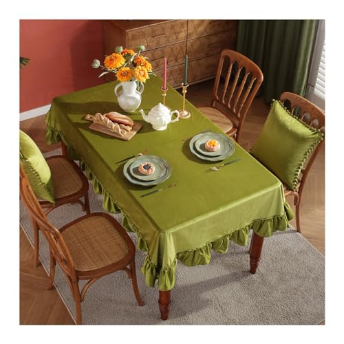 Rechteckige Tischdecke, 90 x 140 cm, waschbar, Polyester-Samt, gerüschter Rand, elegante Tischdekoration für drinnen und draußen, perfekt für Veranstaltungen und Zuhause, Olivgrün Rechteckige Tischdecke, 90 x 140 cm, waschbar, Polyester-Samt, gerüschter Rand, elegante Tischdekoration für drinnen und draußen, perfekt für Veranstaltungen und Zuhause, Olivgrün von Generisch