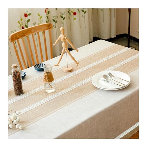 Rechteckige Tischdecke, 90 x 140 cm, waschbar, Polyester mit symmetrischen Streifen und Spitzenbesatz, perfekte Esstischdekoration für Küche und Wohnzimmer, helles Kaffee Rechteckige Tischdecke, 90 x 140 cm, waschbar, Polyester mit symmetrischen Streifen und Spitzenbesatz, perfekte Esstischdekoration für Küche und Wohnzimmer, helles Kaffee von Generisch