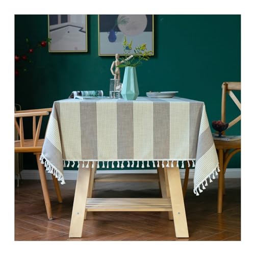 Rechteckige Tischdecke, 90 x 90 cm, waschbar, Polyester, gestreiftes Design mit Quasten, ideal für Küche und Esszimmer, Dekoration, grau-braun, Tischdecke für Partys und Veranstaltungen von Generisch