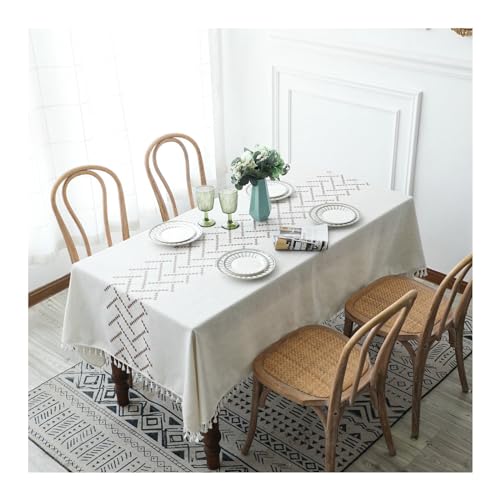 Rechteckige Tischdecke, 90 x 90 cm, waschbarer Polyester-Bezug mit gesticktem Rautenmuster und Quasten, perfekt für Partys, Picknicks, Esszimmer und Gartendekoration, Beige / Weiß Rechteckige Tischdecke, 90 x 90 cm, waschbarer Polyester-Bezug mit gesticktem Rautenmuster und Quasten, perfekt für Partys, Picknicks, Esszimmer und Gartendekoration, Beige / Weiß von Generisch