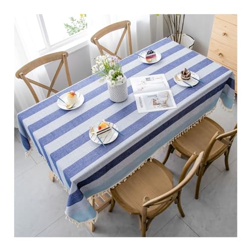 Rechteckige Tischdecke aus Baumwollleinen, 140 x 260 cm, waschbar, Ombré-Streifen mit Quasten, ideal für Partys, Picknicks, Esszimmer und Garten, stilvolle Tischdecke Rechteckige Tischdecke aus Baumwollleinen, 140 x 260 cm, waschbar, Ombré-Streifen mit Quasten, ideal für Partys, Picknicks, Esszimmer und Garten, stilvolle Tischdecke von Generisch