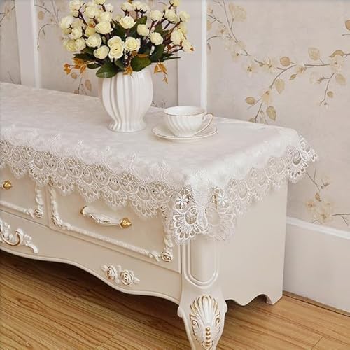 Rechteckige Tischdecke mit bestickter Spitze, 60 x 290 cm, eleganter Stoffbezug für Esszimmer, TV-Schrank, Klavier und Veranstaltungen, europäischer Stil, Heimdekoration von Generisch