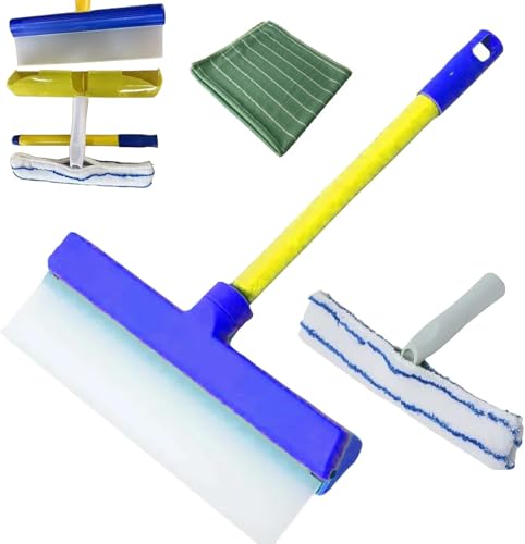 Recycelbares Silikon-Fensterabzieher-Set, Fensterreinigungsset, Glasreinigungswerkzeuge mit Silikonabzieher und Mikrofaser-Schrubber für Dusche, Glas, Spiegel, Tür, Auto (blau) von Generisch