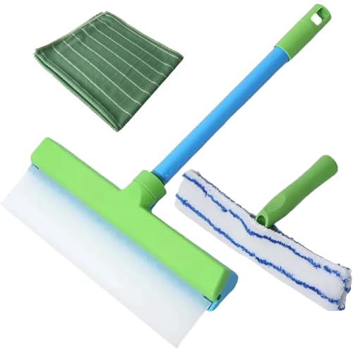 Recycelbares Silikon-Fensterabzieher-Set, Fensterreinigungsset, Glasreinigungswerkzeuge mit Silikonabzieher und Mikrofaser-Schrubber für Dusche, Glas, Spiegel, Tür, Auto (grün) von Generisch