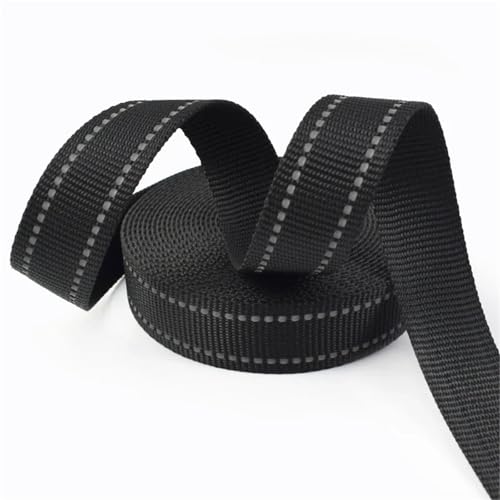 Reflektierendes Nylon-Gurtband, 15 mm, 20 mm, 25 mm Breite, 5 m/10 m Länge, Schultergurtmaterial, Haustierhalsband, Polyester-Bindungsstreifen(Black,20mm-5Meters) von Generisch