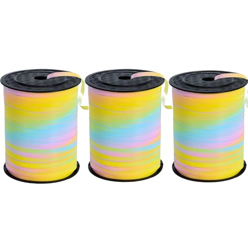 Regenbogen-Ringband, 457 m, mehrfarbig, gekräuselte Ballonschnur für Geschenkverpackungen, Partydekorationen, Basteln und Blumenarrangements, 3 Stück von Generisch