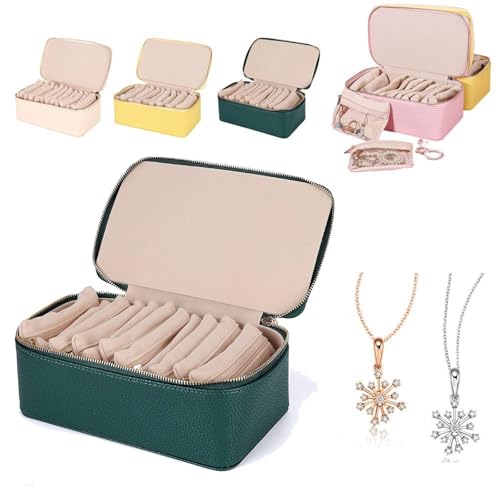 Reise-Schmuckbeutel, Reise-Schmuckschatulle mit kleinen Beuteln, tragbare Leder-Schmuck-Organizer-Box, für Mädchen und Frauen, wasserdichtes Design, transparentes Fach (grün) von Generisch
