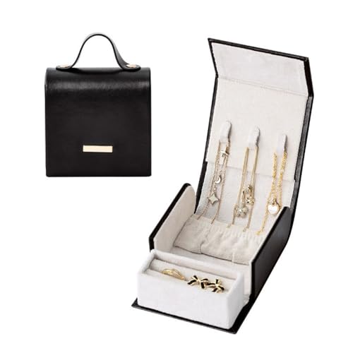 Reise-Schmuckschatulle, PU-Leder, für Ringe, Halsketten, Ohrringe, große Kapazität, Reise-Schmuck-Präsentationsbox (schwarz) von Generisch