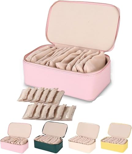 Reise-Schmuckschatulle mit kleinen Beuteln, tragbarer Schmuck-Organizer aus PU-Leder, Reise-Schmuckschatulle mit kleinen Beuteln, für Ohrringe, Ringe, Halsketten, Armbänder (Rosa) von Generisch