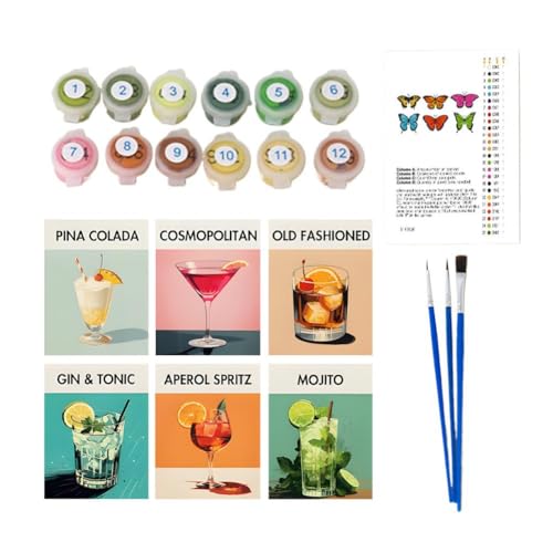 Retro Cocktail Malen nach Zahlen Kit, 6er-Pack Malen nach Zahlen für Erwachsene, DIY Ölgemälde-Set für Anfänger mit Pinsel und Acrylfarben, einfaches Malen nach Zahlen, Basteln für Barzimmer, Retro Cocktail Malen nach Zahlen Kit, 6er-Pack Malen nach Zahlen für Erwachsene, DIY Ölgemälde-Set für Anfänger mit Pinsel und Acrylfarben, einfaches Malen nach Zahlen, Basteln für Barzimmer, von Generisch
