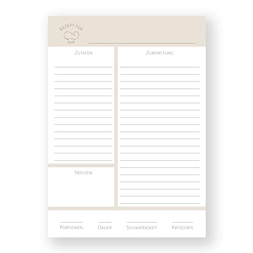 Rezeptblock A5 auf extra starkem Papier | Rezeptsammlung | Rezeptvorlage | DIN A5 auf extra starkem Papier | Notizblock (2), beige von heeaven