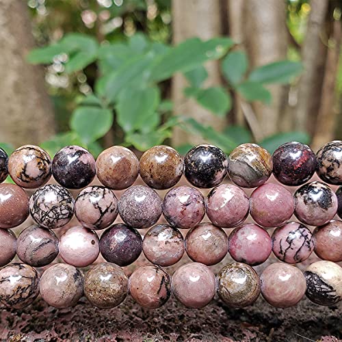 Rhodonit-Perlen für die Schmuckherstellung, 8 mm, schwarz, gestreift, natürlich, halbe Edelsteine, runde lose Steinperlen für Armband, Halskette, Ohrringe, 100 Stück Rhodonit-Perlen für die Schmuckherstellung, 8 mm, schwarz, gestreift, natürlich, halbe Edelsteine, runde lose Steinperlen für Armband, Halskette, Ohrringe, 100 Stück von Generisch