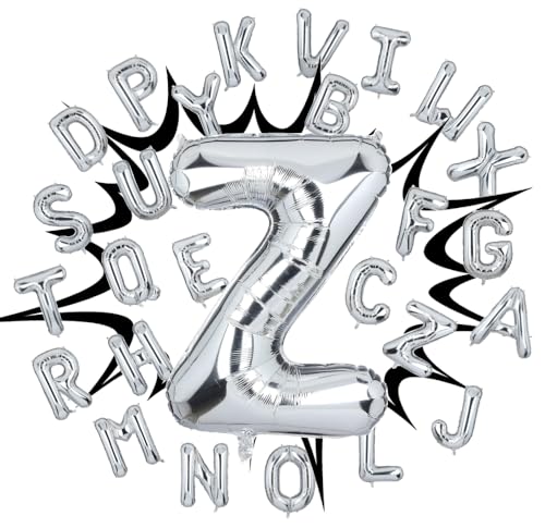 Riesen Silber Buchstaben Z Folienballon 100 cm für Geburtstags Deko Party Dekoration Folienballon Ballons Ballon Namen Banner Party Happy Birthday ZOO Z (Buchstabe Z) von Generisch