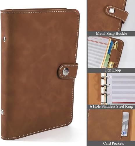 Ringbuch-Notizbuch aus Leder, 6-Ringbuch mit Ergänzungspapier, Bindertasche, 12 Geldumschläge mit Reißverschlüssen, 12 Budgetblätter, Planungspapier, Haftnotizen Ringbuch-Notizbuch aus Leder, 6-Ringbuch mit Ergänzungspapier, Bindertasche, 12 Geldumschläge mit Reißverschlüssen, 12 Budgetblätter, Planungspapier, Haftnotizen von Generisch
