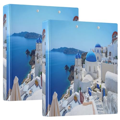 Ringbuch mit 3 Ringen, Querformat, Oia Santorini, Griechenland, runder Ringbuch, 3,8 cm, 200 Blatt, A4-Papierbinder-Organizer für Zuhause, Schule, Büro, 2 Stück Ringbuch mit 3 Ringen, Querformat, Oia Santorini, Griechenland, runder Ringbuch, 3,8 cm, 200 Blatt, A4-Papierbinder-Organizer für Zuhause, Schule, Büro, 2 Stück von Generisch