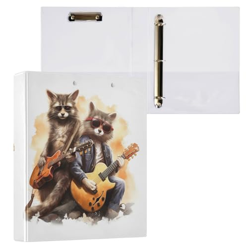 Ringbuch mit 3 Ringen, Waschbär mit Gitarre, runder Ringbuch, 3,8 cm, 200 Blatt, A4-Papierbinder-Organizer für Zuhause, Schule, Büro, 1 Stück von Generisch