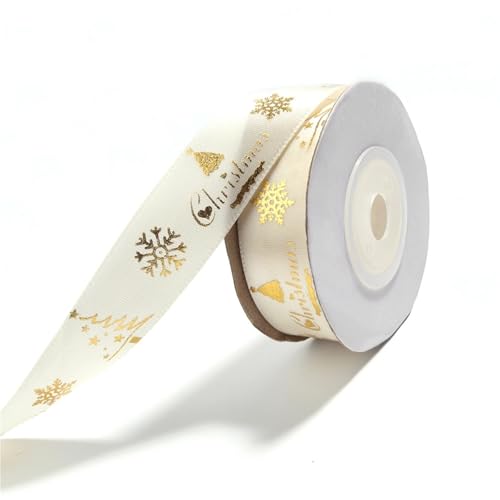 Ripsband mit Weihnachtsmotiv, bedruckt, Polyester-Bastelband for Selbermachen, Nähen, Geschenkverpackungen und Feiertagsdekorationen, 1 cm, 2 cm Breite, 9,1 m(White2 2cm) von Generisch