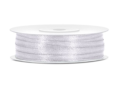 Rolle 50 m Farbwahl 3 mm breit,Satinband, Schleifenband, Dekoband, Geschenkband Schleife Hochzeitsdeko Band, für Creative Idee. (weiß 008) von Generisch