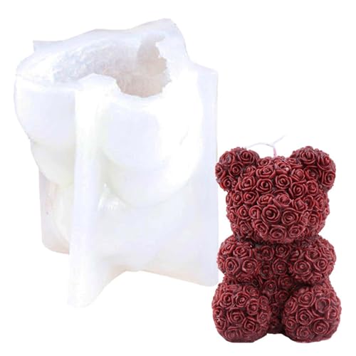 Rosen-Bär-Form – Valentinstagsdekorationen, Kerzenherstellungszubehör, Silikon-Seifenformen, DIY-Gussformen für Kuchendekoration, Harz, Epoxidharz, Schmuckherstellung und Gips-Ton-Bastelarbeiten von Generisch
