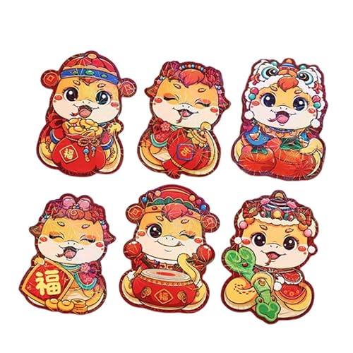 Rote Briefumschläge im chinesischen Stil 2025, für Frühlingsfest, Glück, Geld, Segen, Tasche, Rot, 6 Stück von Generisch