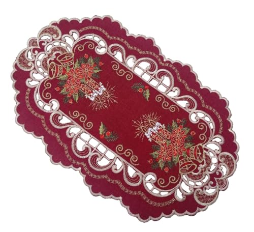 Rote Eleganz zu Weihnachten Tischläufer Tischband Deckchen dunkelrot weiß umramdet Bestickt mit Kerzen (ca. 30x45 cm) von Generisch