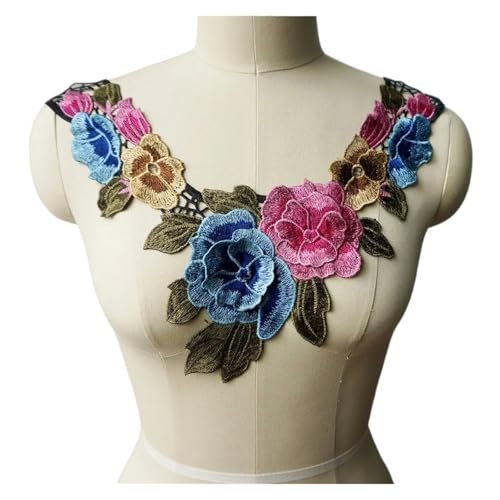 Rote Rose bestickte Applikation - Floral Quaste Kragen Patch für Hochzeitskleid Dekoration (aufnähen) (B) von Generisch