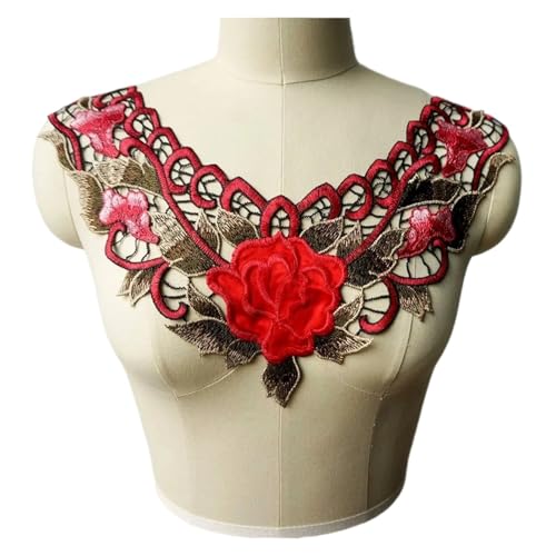 Rote Rose bestickte Applikation - Floral Quaste Kragen Patch für Hochzeitskleid Dekoration (aufnähen) (D) von Generisch