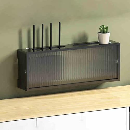 Router Wandhalterung Organizer Box, Massivholz und Acryl Design mit mehreren Drahtlöchern, Schiebetür für Kabelmanagement, Heimgebrauch von Generisch