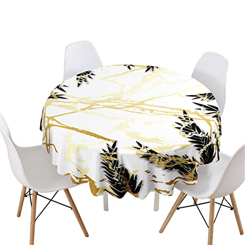 Runde 3D-Tischdecke mit goldenen Blättern, wasserdicht und schmutzabweisend, abwischbar, Polyester, Tischdecke für Esszimmer, Küche, Urlaub, Garten, 160 cm Durchmesser von Generisch