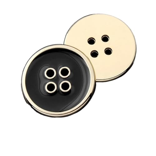 Runde Metallknöpfe, 4-Loch-Zinklegierung für Kleidung, Hemdmanschetten, Mäntel, Nähen, Handarbeiten, Schwarz-Weiß-Gold(01,2pcs 20mm) von Generisch